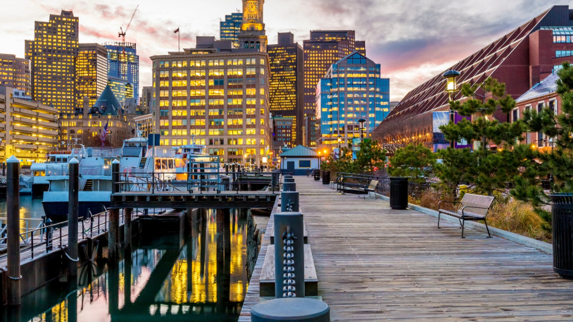US New England Boston View skyline harbour