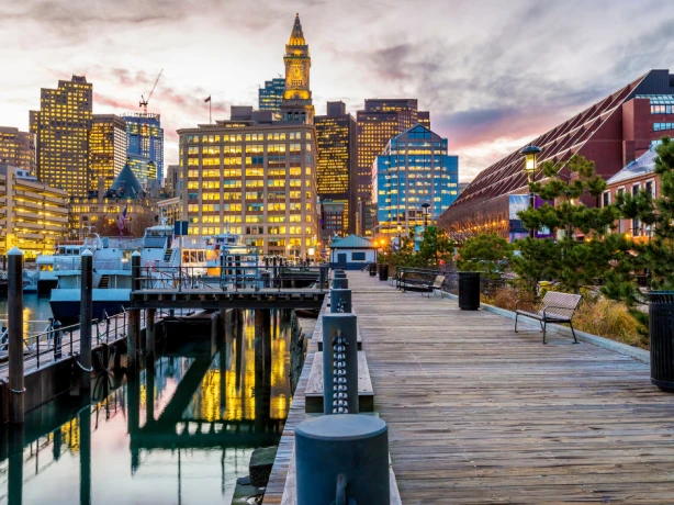 US New England Boston View skyline harbour
