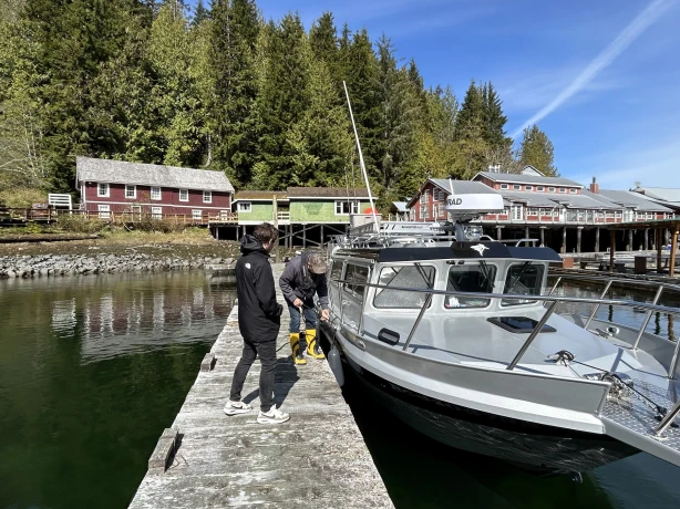 CA British Columbia Vancouver Island Telegraph Cove houses and boat