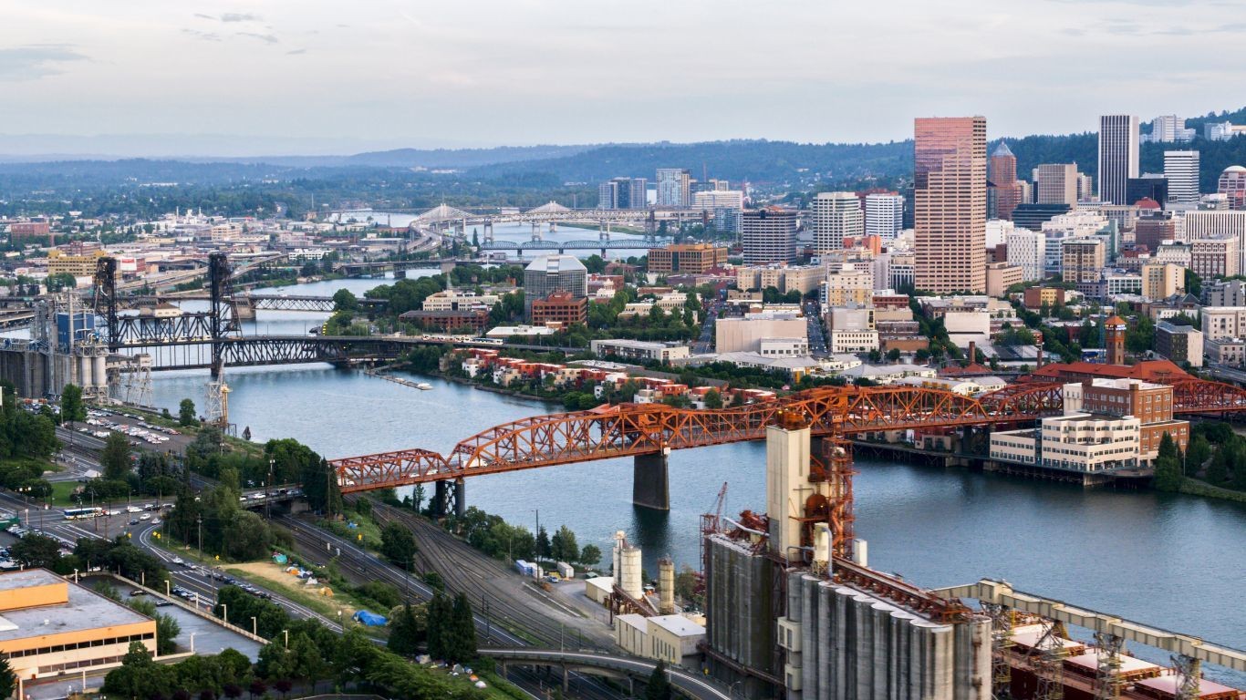 US Oregon Portland aerial view of the city