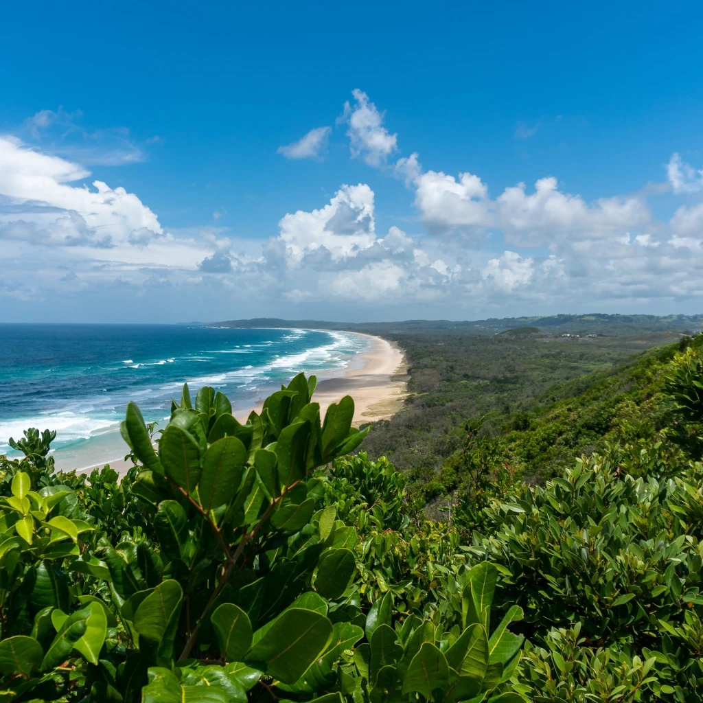 Kustfoto van Byron Bay Beach in Australië
