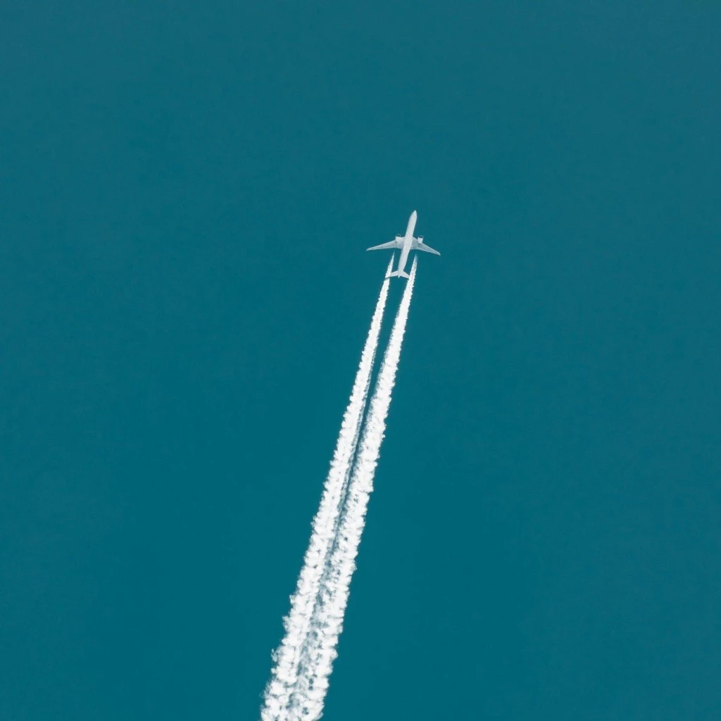 Vliegtuig vliegt door de lucht met dampsporen
